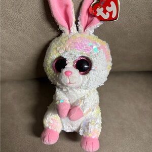 Ty Plush Bunny with White and Pink Sequins